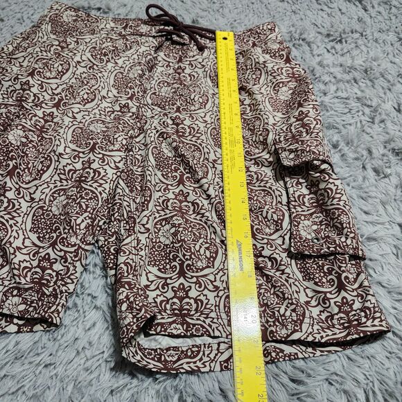 Reunion Swim Trunks Shorts‎ Mens Size Large Brown Hawaiian Print Lined Pockets - Picture 9 of 10